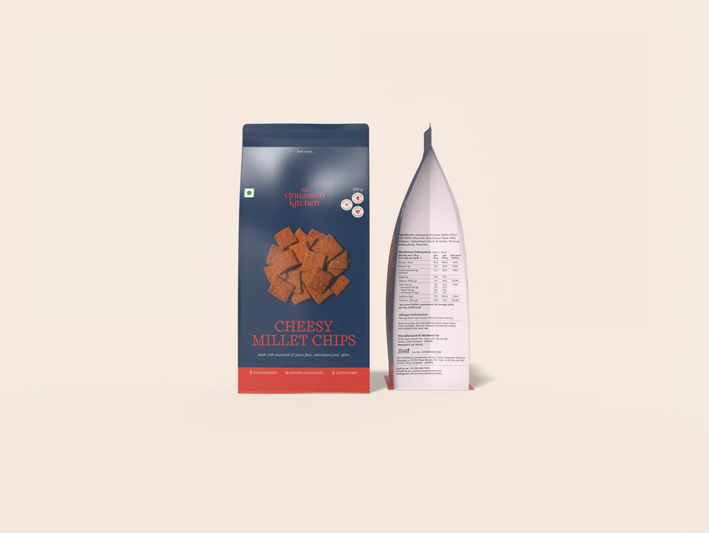 Chips | Cheesy Millet Chips - Cheesy &amp; OOH-Mami - Organic - Vegan, Gluten Free, Keto Friendly, Dairy Free, Sugar Free &amp;amp; Pcos Friendly - The Cinnamon Kitchen - 100gm