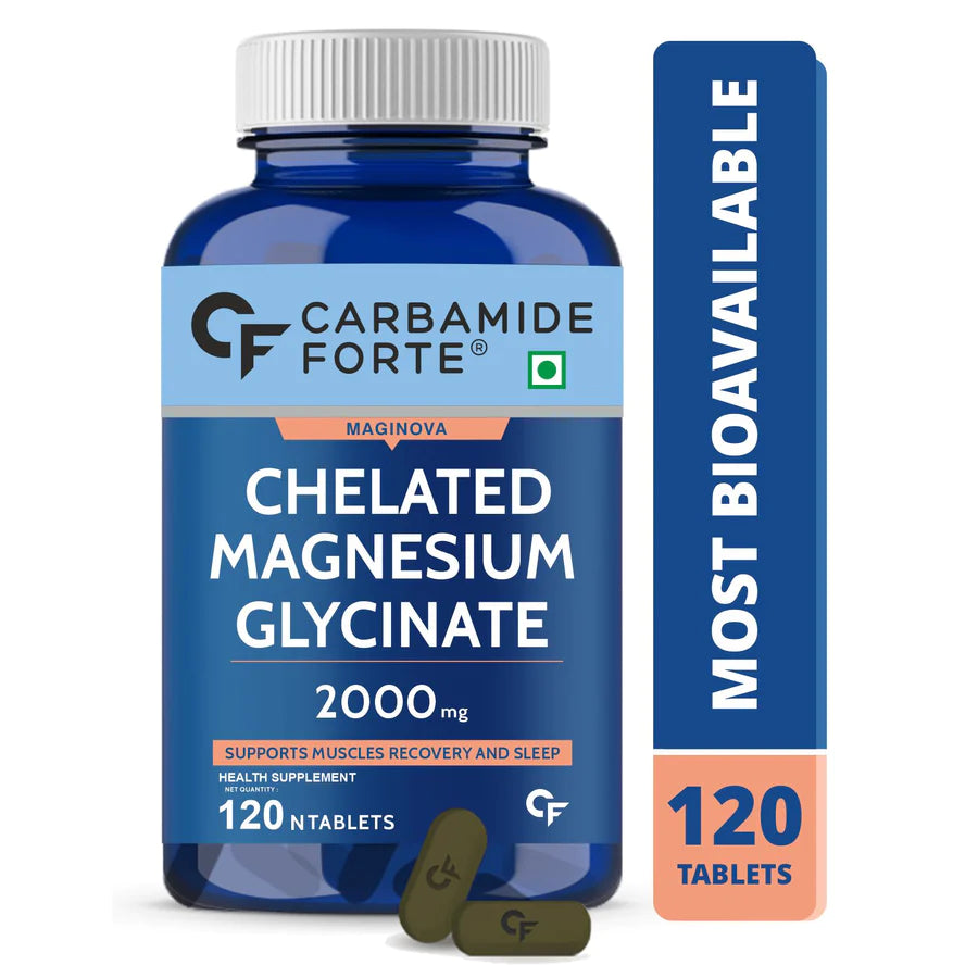 Chelated Magnesium Glycinate | Maginova - Supports Muscles Recovery And Sleep - 100% Vegetarian - Gluten Free, Non GMO, Dairy Free, Soy Free &amp;amp; Paraben Free - Carbamide Forte - (2000mg) - 120 Tablets