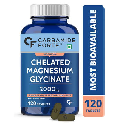Chelated Magnesium Glycinate | Maginova - Supports Muscles Recovery And Sleep - 100% Vegetarian - Gluten Free, Non GMO, Dairy Free, Soy Free &amp;amp; Paraben Free - Carbamide Forte - (2000mg) - 120 Tablets