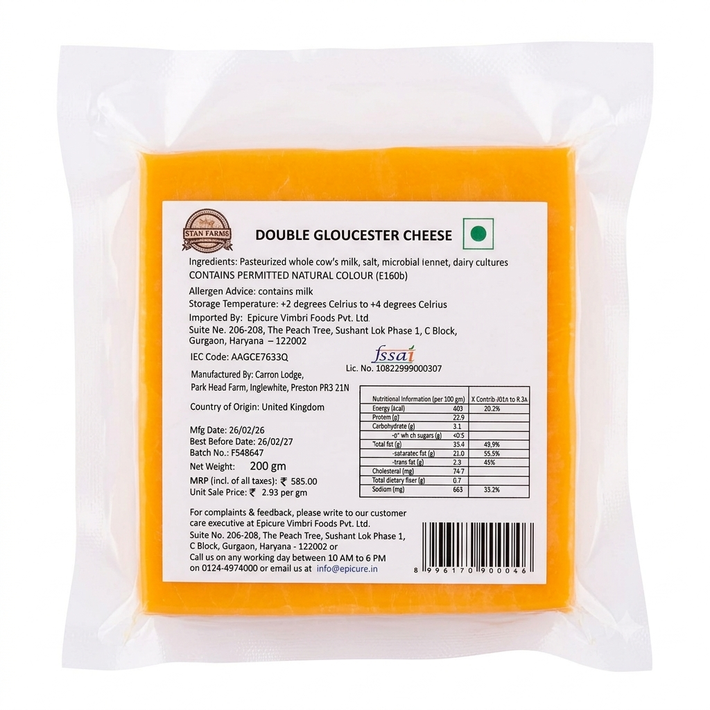 Double Gloucester -Pasteurized - Natural Farming Traditions - Stan Farms - 200gm