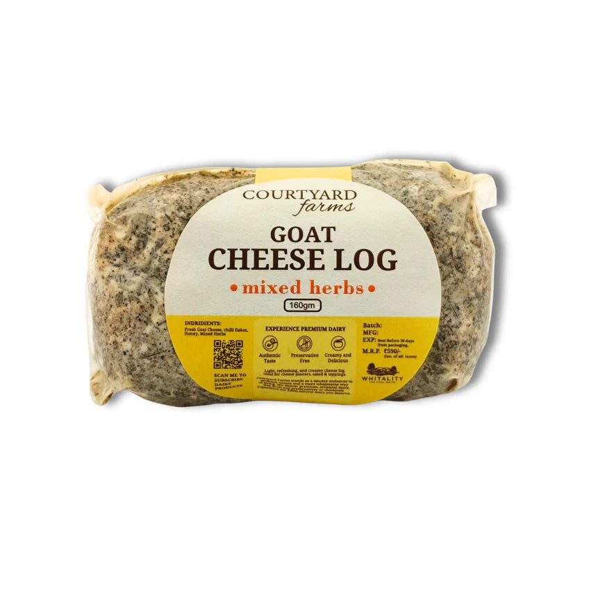 Cheese | Goat Cheese LOG - Mixed Herbs - Free Range Goat Milk - No Added Preservatives - Courtyard Farms - 160gm