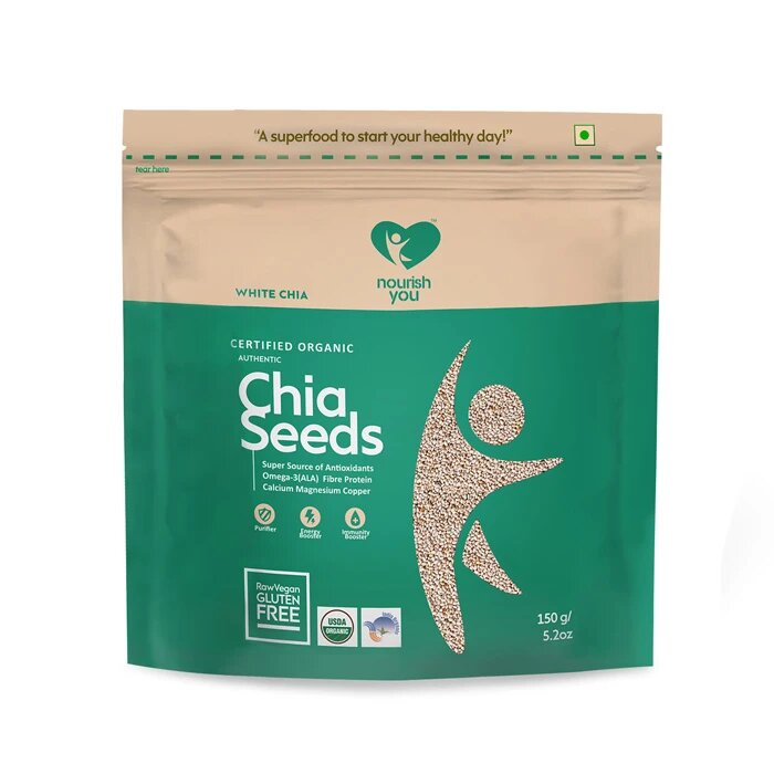 Seeds | Chia (White) - USDA Organic - Vegan, Gluten Free & Immunity Booster - Nourish You - 150gm