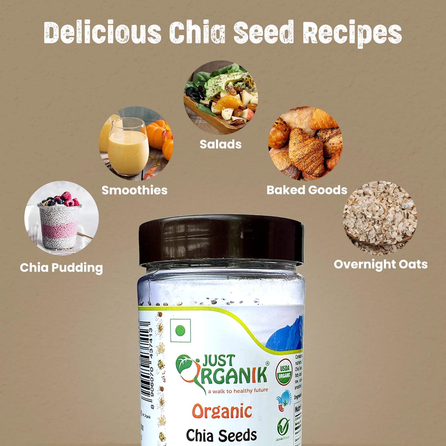 Chia Seeds | USDA Organic - Just Organik - 250gm