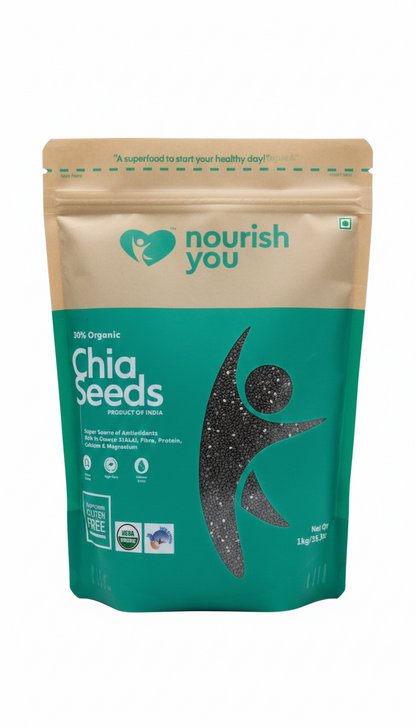 Chia Seed | Black Chia Seeds –USDA Organic- Vegan, Gluten Free, Keto Friendly, Super Source Of Antioxidants Omega-3 Ala, Fibre, Protein, Calcium, Magnesium &amp;amp; Copper - Nourish You – 1000gm
