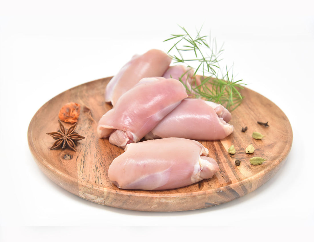 Chicken Thigh Boneless Corn-Fed (Without Skin, Halal) - Organically Raised - Antibiotics And Hormone Free - Gayatri Organic Farms - 450gm