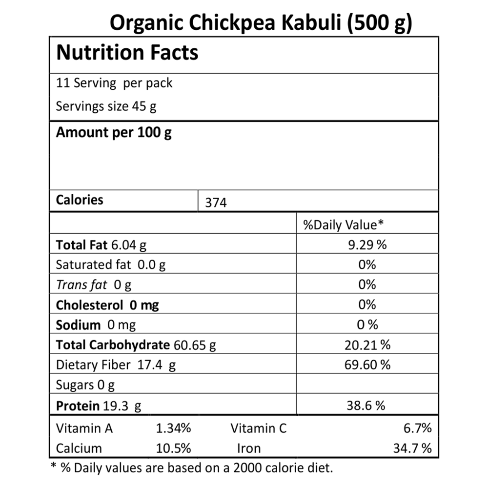 Chickpea Kabuli | USDA Organic - Just Organik – 500gm