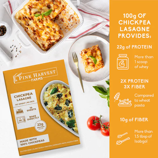Pasta | Chickpea Lasagne - Natural - Indian – Vegan, Gluten Free, High Protein, Enriched With Added Fiber, No Wheat &amp;amp; No Rice – Pink Harvest Farms – 200gm