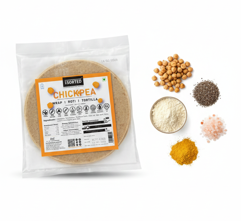 Tortilla | Chickpea - Wrap- Roti – Vegan, Gluten Free, High Fibre, Low Gi - Diabetic Friendly &amp; No Additives – Get Sorted –200gm- Pack Of 5