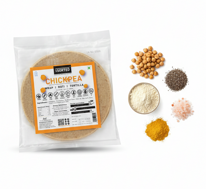 Tortilla | Chickpea - Wrap- Roti – Vegan, Gluten Free, High Fibre, Low Gi - Diabetic Friendly &amp; No Additives – Get Sorted –200gm- Pack Of 5