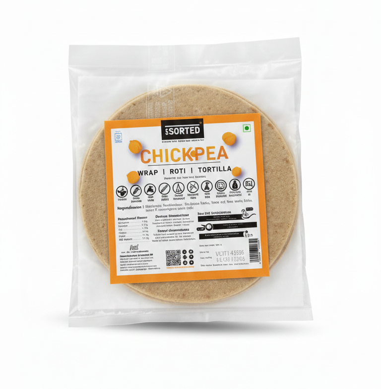 Tortilla | Chickpea - Wrap- Roti – Vegan, Gluten Free, High Fibre, Low Gi - Diabetic Friendly & No Additives – Get Sorted –200gm- Pack Of 5