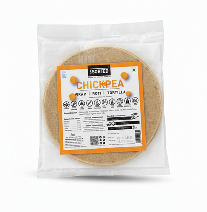 Tortilla | Chickpea - Wrap- Roti – Vegan, Gluten Free, High Fibre, Low Gi - Diabetic Friendly &amp; No Additives – Get Sorted –200gm- Pack Of 5