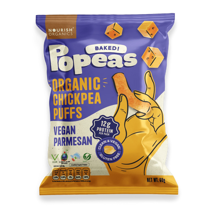 Chickpeas Puffs | Popeas (Baked) - Vegan Parmesan - 12gm Protein - Crunchy &amp;amp; Creamy With A Light Airy Texture - Organic - Gluten Free - Nourish Organics - 60gm