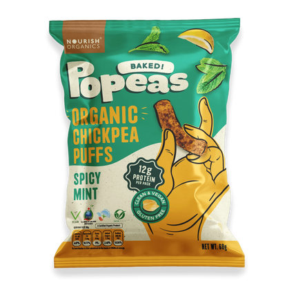 Chickpeas Puffs | Popeas (Baked) - Spicy Mint - 12gm Protein - Organic - Vegan &amp; Gluten Free - Nourish Organics - 60gm