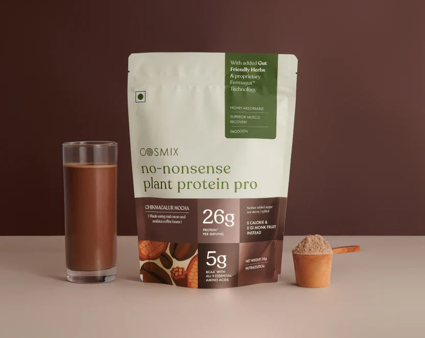 Protein Powder | Chikmagalur Mocha Pro - 26gm Protein Per Serving - Vegan, Gluten Free, Soy Free, No Trans Fat, No Added Sugar, Gums, Enzymes &amp; No Added Artificial Flavours - Cosmix - 500gm