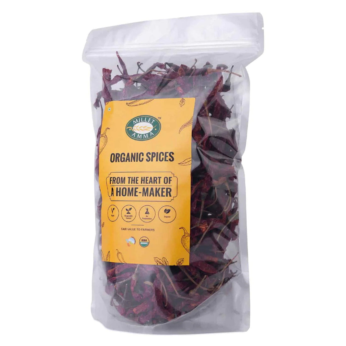 Chilli Whole | Red (Byadgi) - USDA Organic - Vegan &amp;amp; Gluten Free - Millet Amma - 100gm