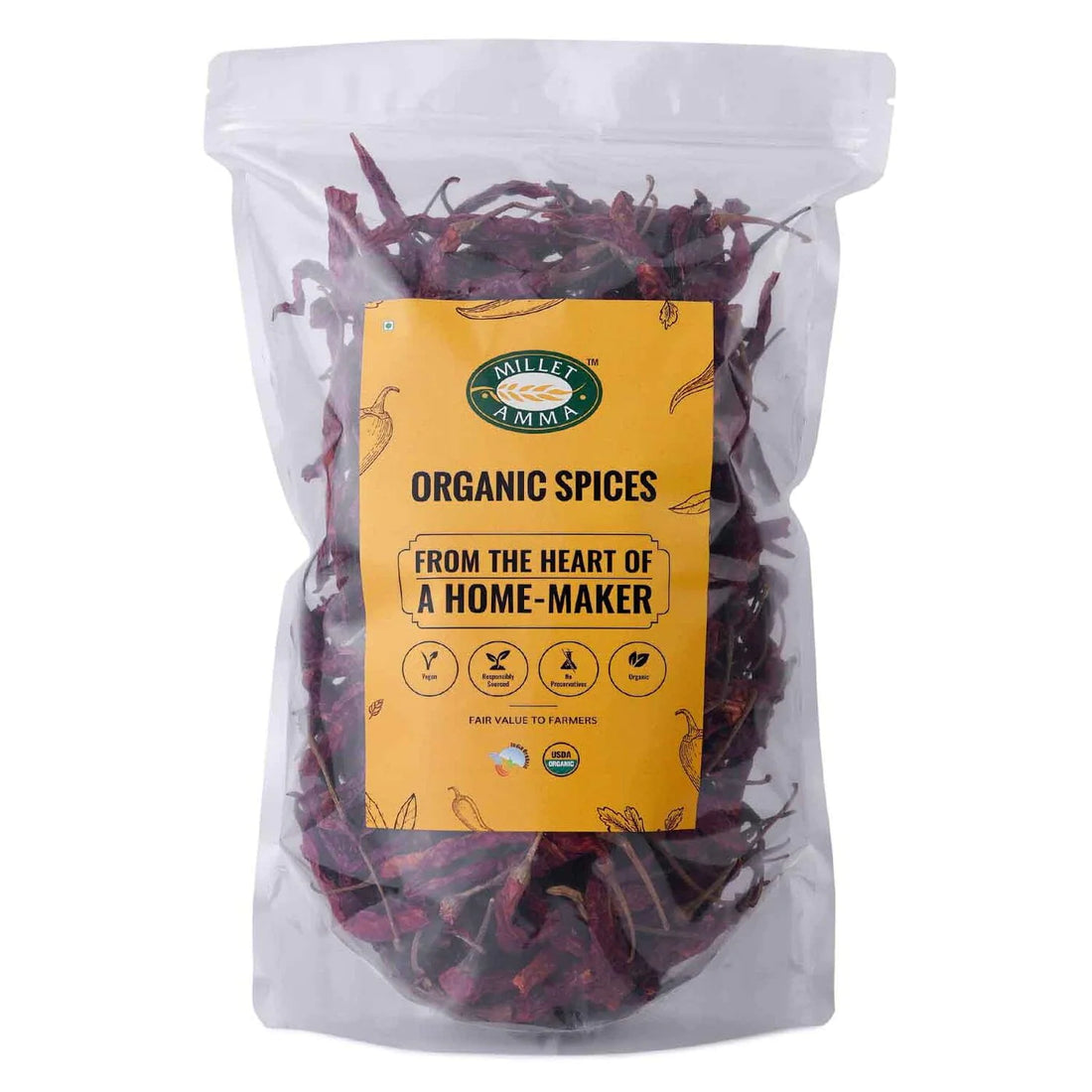 Chilli Whole | Red (Byadgi) - USDA Organic - Vegan &amp;amp; Gluten Free - Millet Amma - 100gm