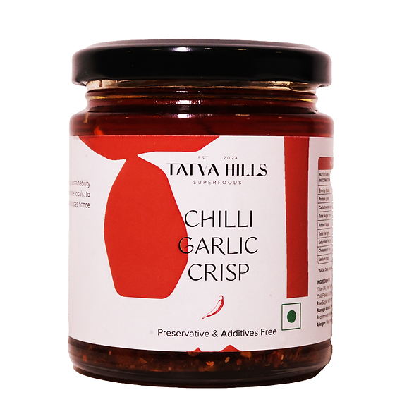 Sauce | Chilli Garlic Crisp (Made With Olive Oil &amp; Flax Seed Oil) – No Added Preservatives &amp; Additives Free – Tatva Hills – 160gm