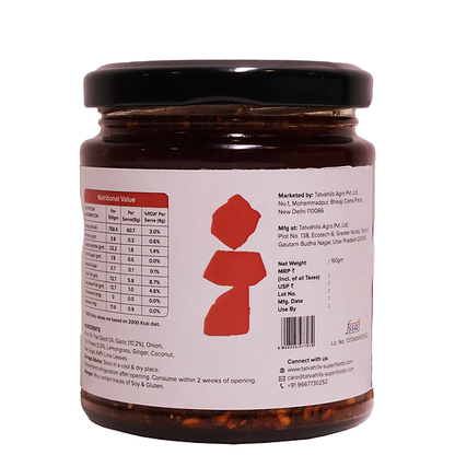 Sauce | Chilli Garlic Crisp (Made With Olive Oil &amp; Flax Seed Oil) – No Added Preservatives &amp; Additives Free – Tatva Hills – 160gm