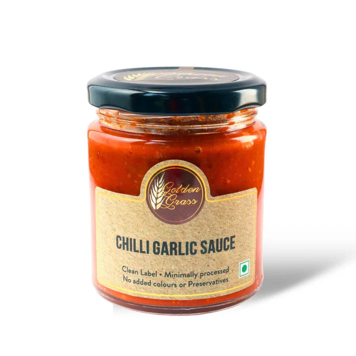 Sauce | Chilli Garlic Sauce (Home Made With Probiotic Goodness) – 100% Natural - No Added Colour &amp; No Added Preservatives – Golden Grass – 200gm