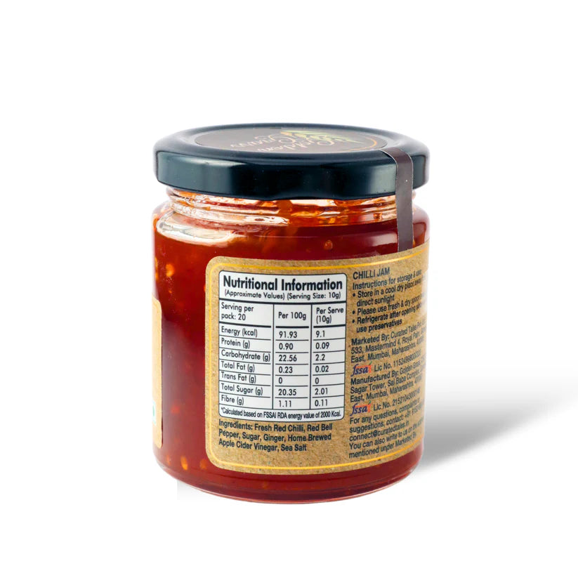 Jam | Chilli Jam - 100% Natural – Vegan, No Added Colour & No Added Preservatives – Golden Grass – 200gm
