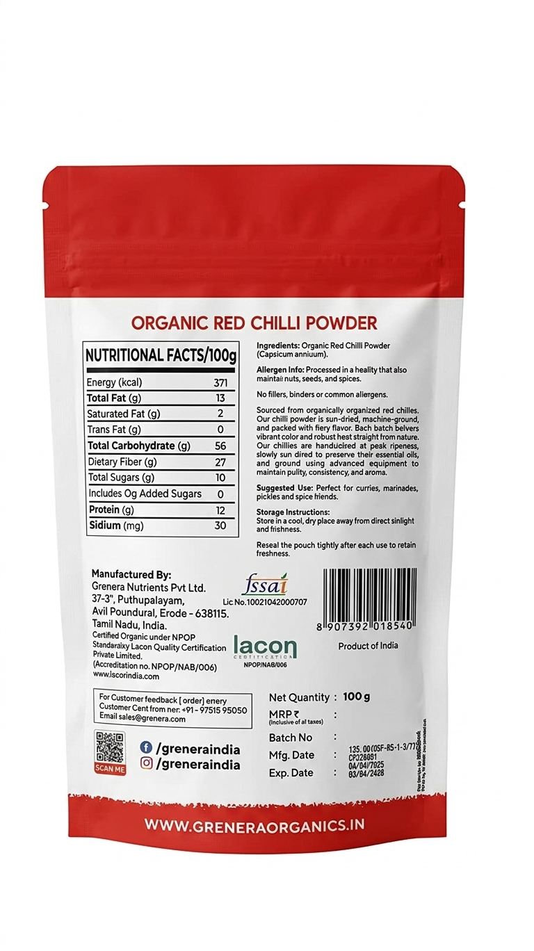 Chilli Powder | Red Chilli Powder -Vegan, Gluten Free- No Added Preservatives - Grenera - 100gm