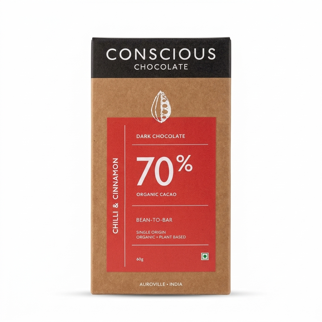70% Chilli & Cinnamon Dark Chocolate Bar – Vegan, Gluten Free & Soy Free - Conscious Living – 60gm