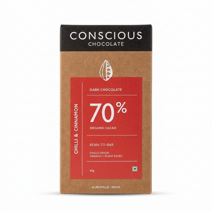 70% Chilli &amp; Cinnamon Dark Chocolate Bar – Vegan, Gluten Free &amp; Soy Free - Conscious Living – 60gm