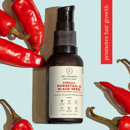 Chilly, Horsetail &amp;amp; Black Seed Organic Hair Serum - Juicy Chemistry - 30gm