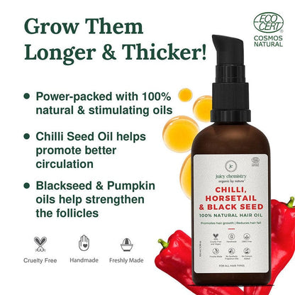 Chilly, Horsetail &amp;amp; Black Seed Organic Hair Serum - Juicy Chemistry - 30gm