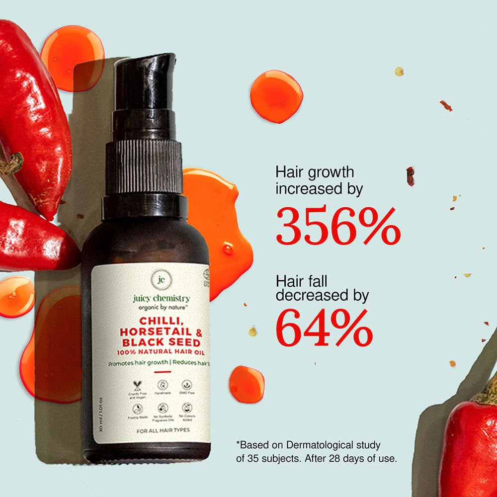 Chilly, Horsetail &amp;amp; Black Seed Organic Hair Serum - Juicy Chemistry - 30gm