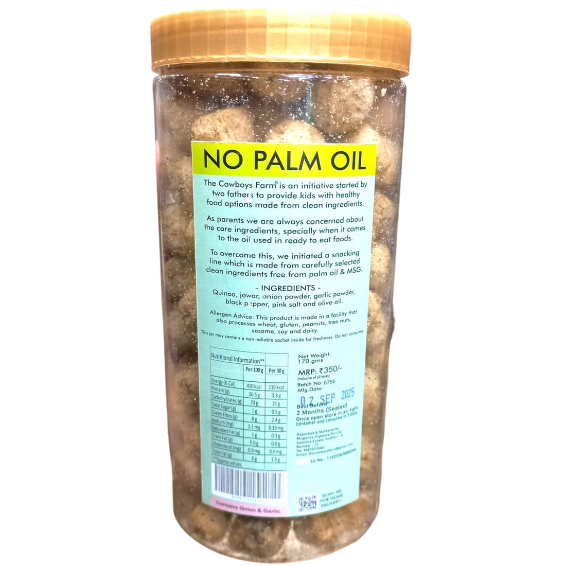 Quinoa Puffs | Onion Pepper Quinoa Puffs - Gluten Free, Palm Oil Free & No Added Preservatives - The Cow Boys Farm – 170gm