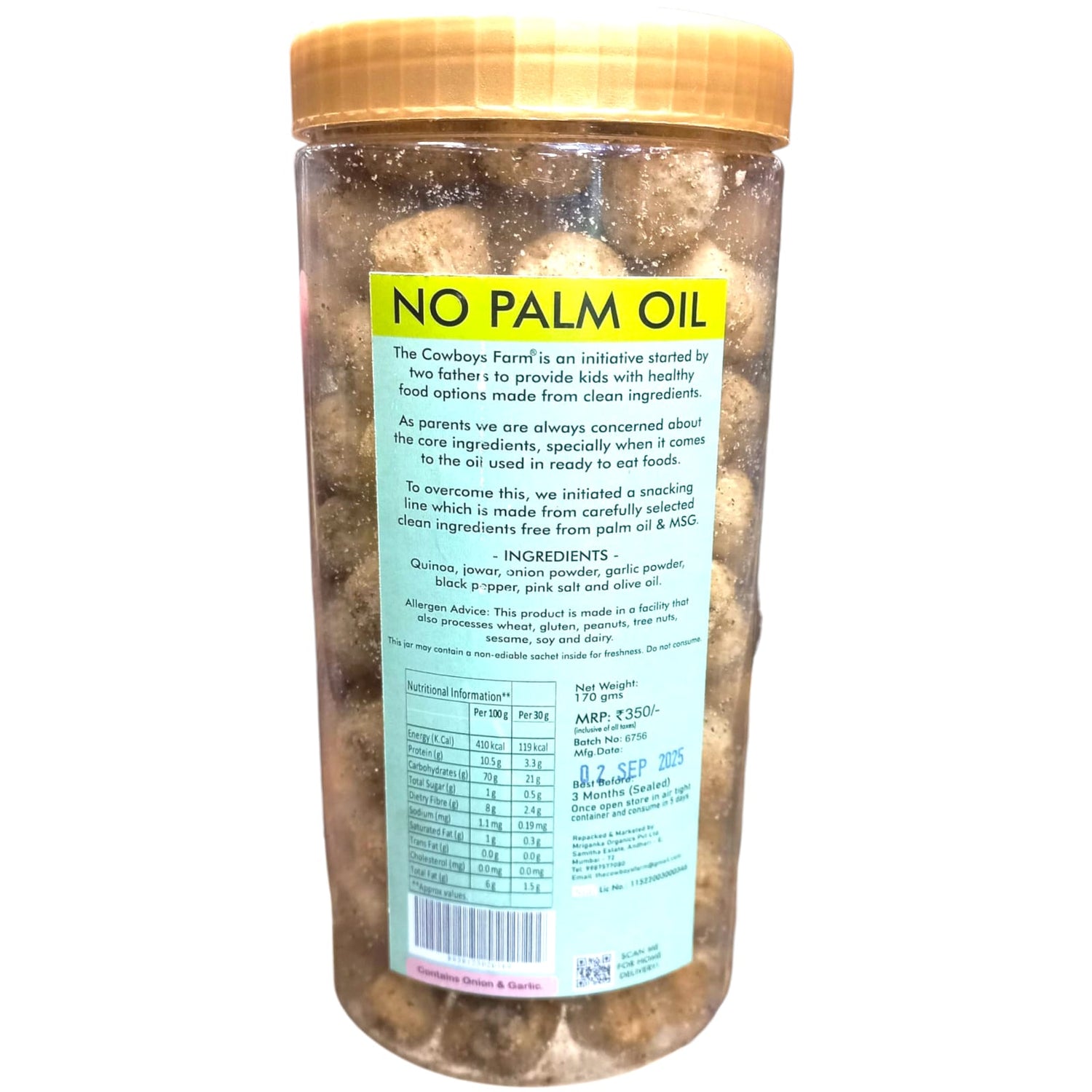 Quinoa Puffs | Onion Pepper Quinoa Puffs - Gluten Free, Palm Oil Free &amp; No Added Preservatives - The Cow Boys Farm – 170gm