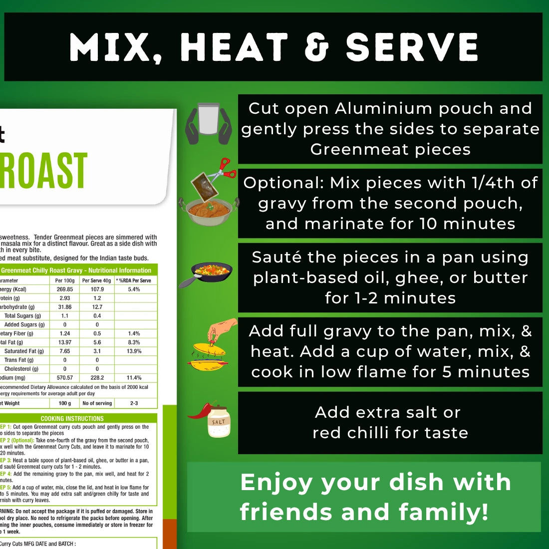 Chilly Roast Instant -Vegetarian &amp; Dairy Free , 100% Plant Based - Easy To Cook, Ready To Eat -  Heigh Protein, Rich Fibers   – No Added Preservatives, No Cholestrol, No Trans Fat –Greenmeat – (2 - 3 Serving) – 250gm