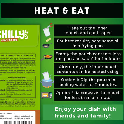 Chilly Roast - Vegetarian &amp; Dairy Free , 100% Plant Based - Easy To Cook, Ready To Eat -  Heigh Protein, Rich Fibers   – No Added Preservatives, No Cholestrol, No Trans Fat –Greenmeat – (2 Serving) – 250gm