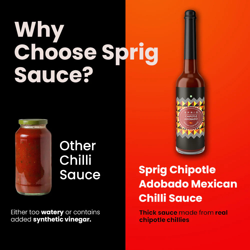 Chilli Sauce | Chipotle Adobado Mexican Chilli Sauce - Vegan, Gluten Free &amp; No Added Sugar - Sprig - 120gm