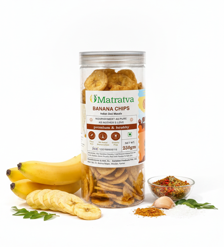 Chips | Banana Chips (Indian Desi Masala) - Made With Organic Ingredients - Healthy - Not Fried - Gluten Free, Cruelty Free, High In Fibre &amp; No Added Preservatives - Matratva - 250gm