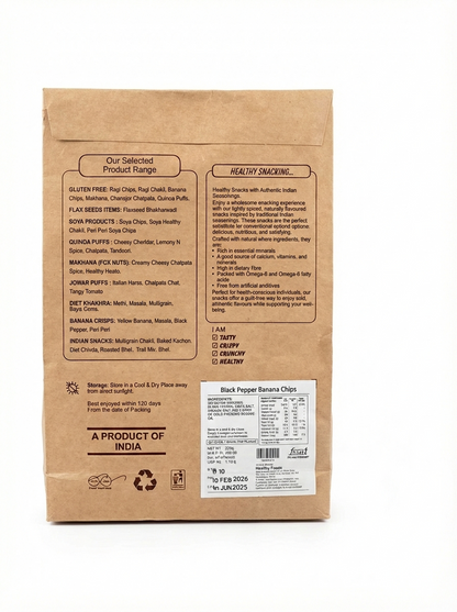 Chips | Black Pepper Banana Chips -Vegan, Gluten Free- Zero Cholesterol - No Trans Fat - No Preservative - Healthy Delicacy-220gm