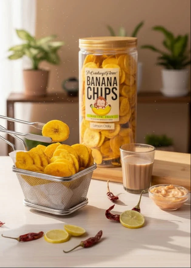 Chips | Lemon Chilly Banana Chips - 100% Plant Based - No Onion, No Garlic, No Palm Oil  &amp; No Added Preservatives - The Cow Boys Farm – 160gm