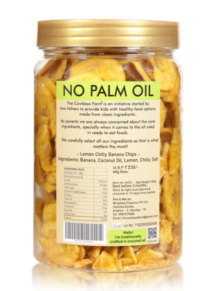 Chips | Lemon Chilly Banana Chips - 100% Plant Based - No Onion, No Garlic, No Palm Oil  &amp; No Added Preservatives - The Cow Boys Farm – 400gm