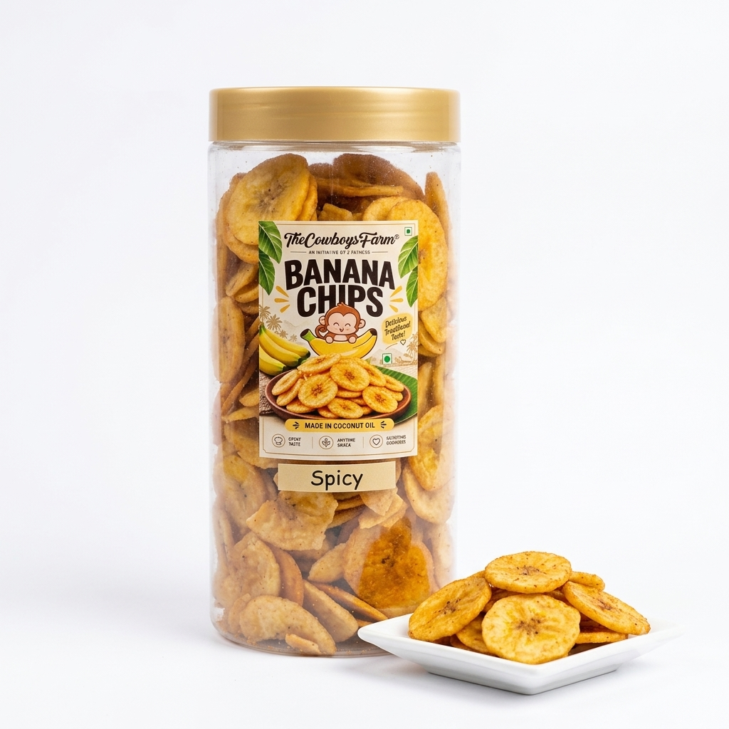 Banana Chips | (Spicy) - Gluten Free, No Onion, No Garlic &amp; No Added Preservatives - The Cowboys Farm – 400gm