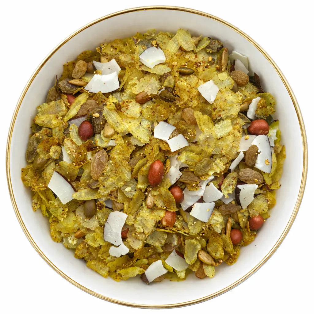 Chivda | Rice Chivda Granola (38% nuts-seeds)- Lite Savoury -Plant Based, Gluten Free, Vegan Friendly, Made using Coconut Sugar-No Added Refined Sugar, Zero Trans Fats -The Nibble box- 300gm
