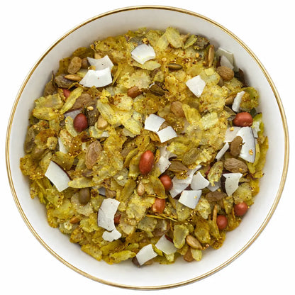 Chivda | Rice Chivda Granola (38% nuts-seeds)- Lite Savoury -Plant Based, Gluten Free, Vegan Friendly, Made using Coconut Sugar-No Added Refined Sugar, Zero Trans Fats -The Nibble box- 300gm