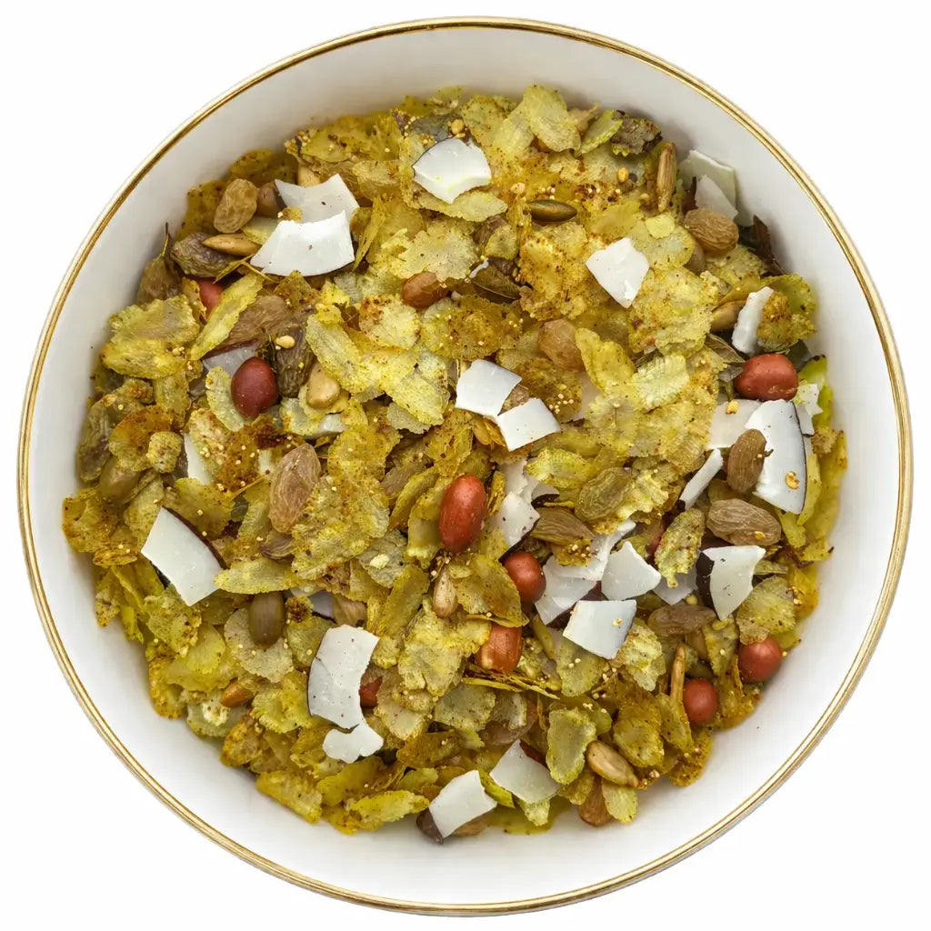 Chivda | Rice Chivda Granola (38% nuts-seeds)- Lite Savoury -Plant Based, Gluten Free, Vegan Friendly, Made using Coconut Sugar-No Added Refined Sugar, Zero Trans Fats -The Nibble box- 300gm