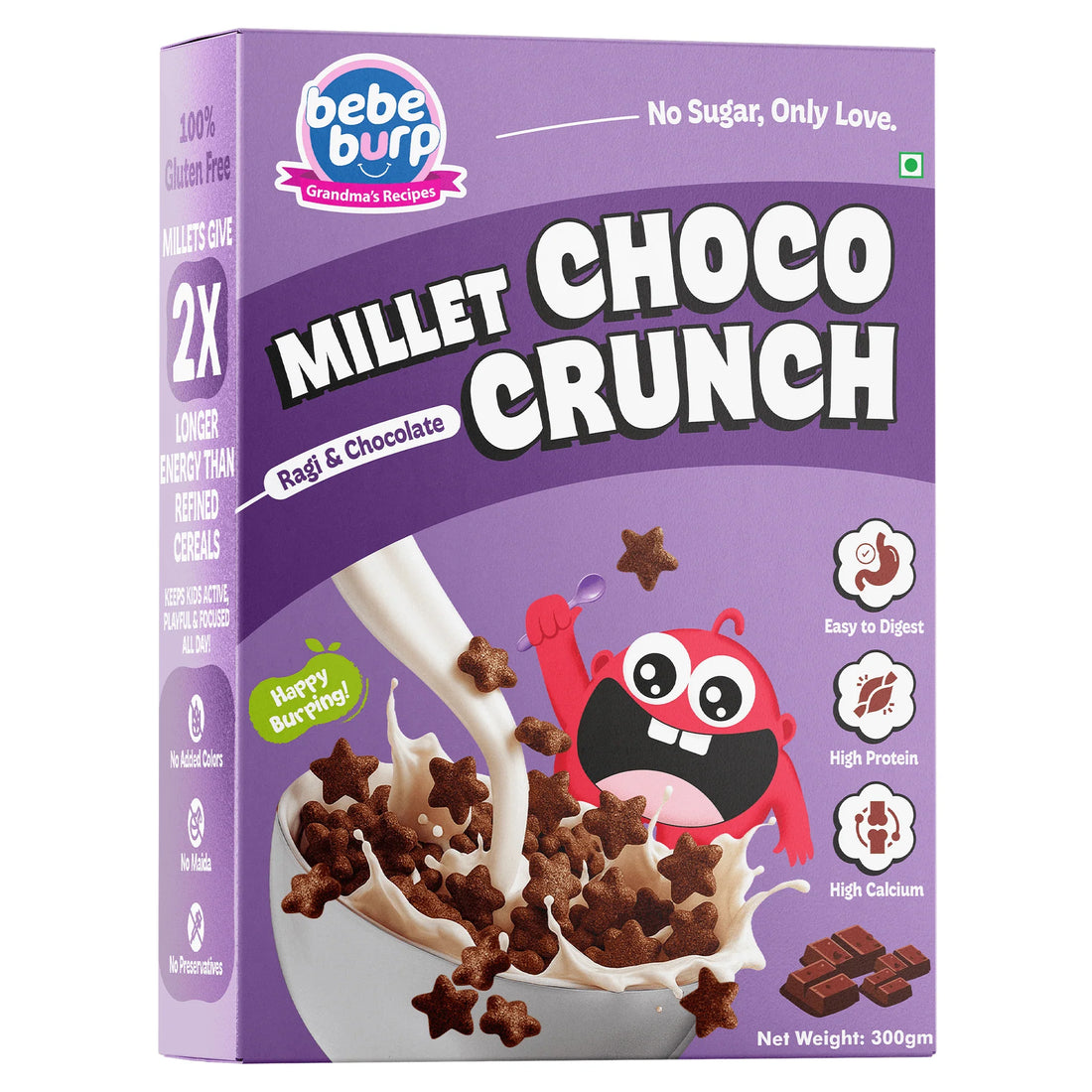 Choco Crunch | Millet Ragi &amp; Chocolate Choco Crunch - 100% Gluten Free-  Easy Digest, High Protein, High Calcium - (No Trans Fat,  No Artificial Flavors &amp;amp; No Preservatives  - Bebe Burp- 300gm