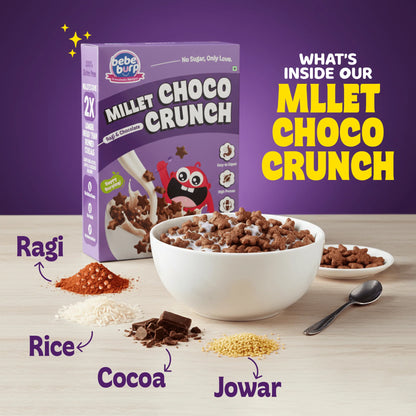 Choco Crunch | Millet Ragi &amp; Chocolate Choco Crunch - 100% Gluten Free-  Easy Digest, High Protein, High Calcium - (No Trans Fat,  No Artificial Flavors &amp;amp; No Preservatives  - Bebe Burp- 300gm