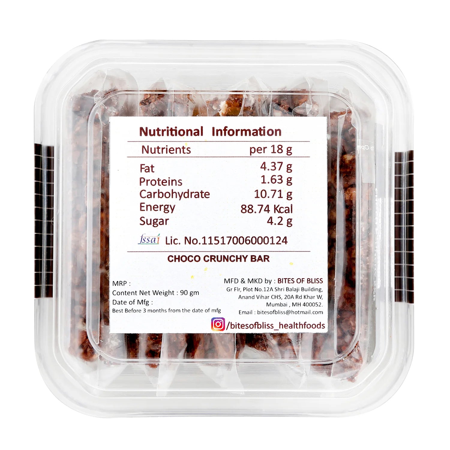 Choco Crunchy Bar | Natural - No Added Preservatives &amp; No Added Sugar – Bites Of Bliss – 90gm