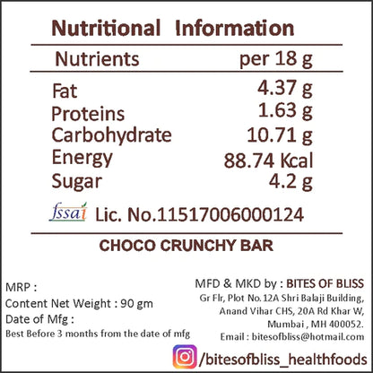 Choco Crunchy Bar | Natural - No Added Preservatives &amp; No Added Sugar – Bites Of Bliss – 90gm