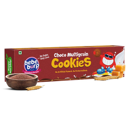 Cookies | Choco Multigrain Cookies  - Nutritious Snack for Kids - Refined Sugar Free, No Stabilizers, No Emulsifiers, No Artificial Flavors &amp;amp; No Preservatives  - Bebe Burp- 150gm