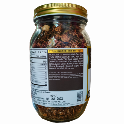 Granola | Chocohazelnut Chuckwagon Granola (40% Dry Fruits + Pure Dark Chocolate) - Vegan, Gluten Free - The Nibble Box - 500gm