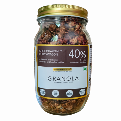 Granola | Chocohazelnut Chuckwagon Granola (40% Dry Fruits + Pure Dark Chocolate) - Vegan, Gluten Free - The Nibble Box - 500gm